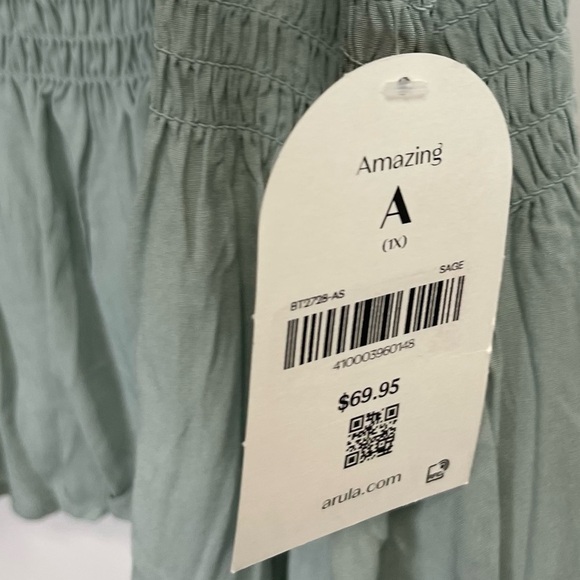 Arula Blouse Womens 1X Green Balloon Sleeve Embroidered Smocked Peasant Boho NWT - Picture 6 of 10